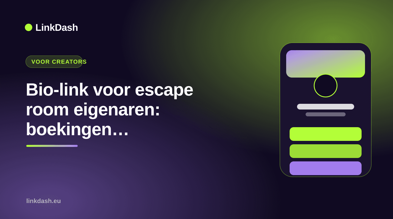 Bio-link voor escape room eigenaren: boekingen, teambuilding en reviews bundelen Bio-link voor escape room eigenaren: boekingen, teambuilding en reviews bundelen — Gids | LinkDash